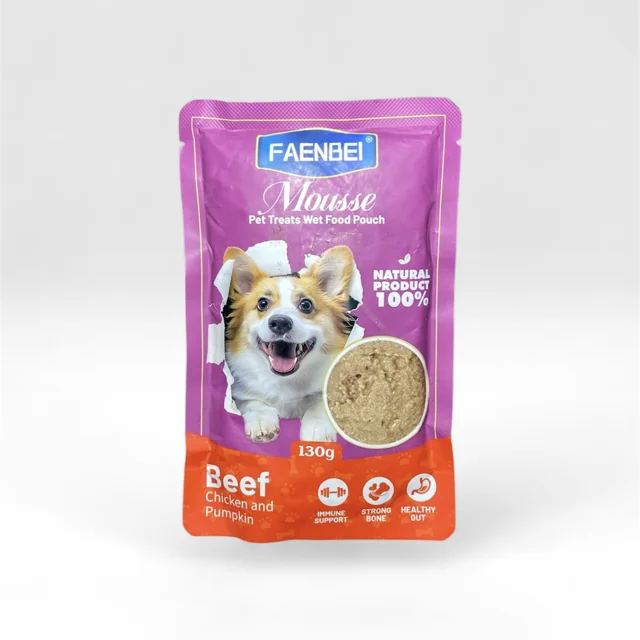 پوچ سگ FAENBEI (فنبی) موس با طعم گوشت، مرغ و کدو حلوایی ۱۳۰ گرم