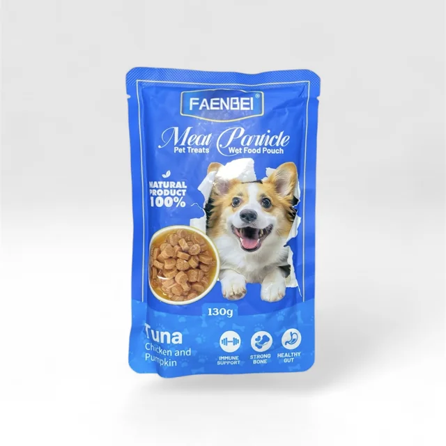 پوچ سگ FAENBEI (فنبی) تکه ای با طعم ماهی تن، مرغ و کدو حلوایی 130 گرم